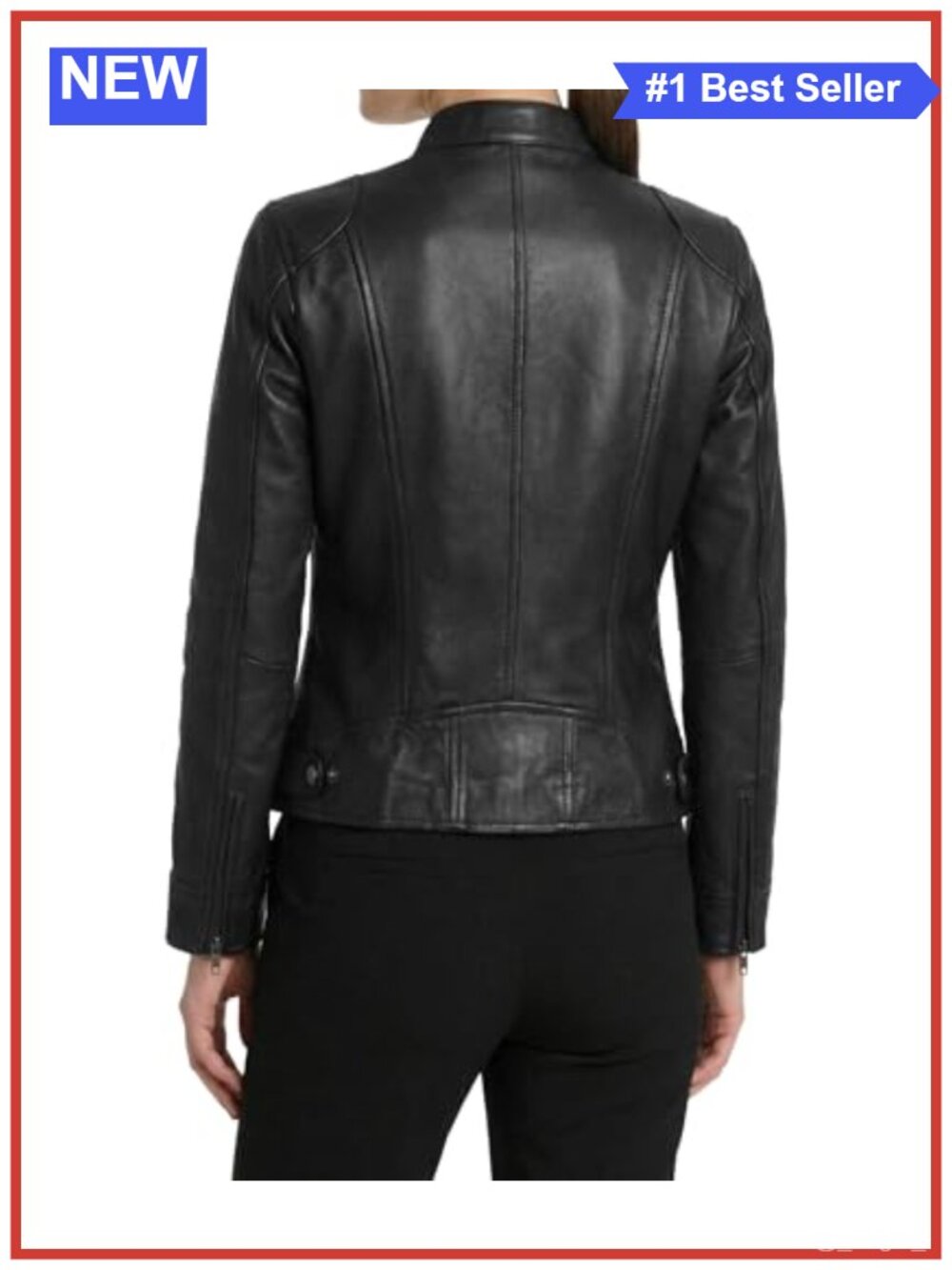 Real Lambskin Leather Jacket Women Cafe Racer Moto Zip Moto - Picture 2 of 6
